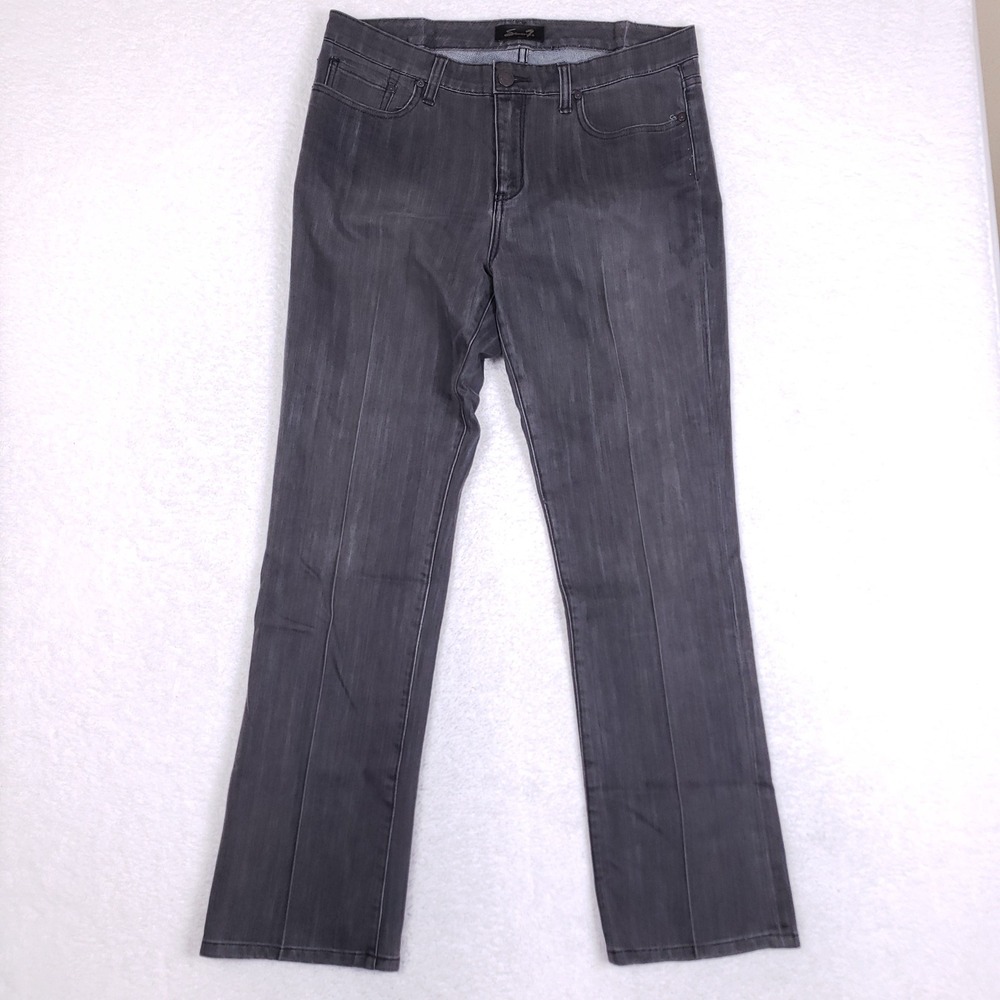 Seven7 Jeans Womens 14 Gray Embellished Rhinestone Pocket Straight Leg Stretch